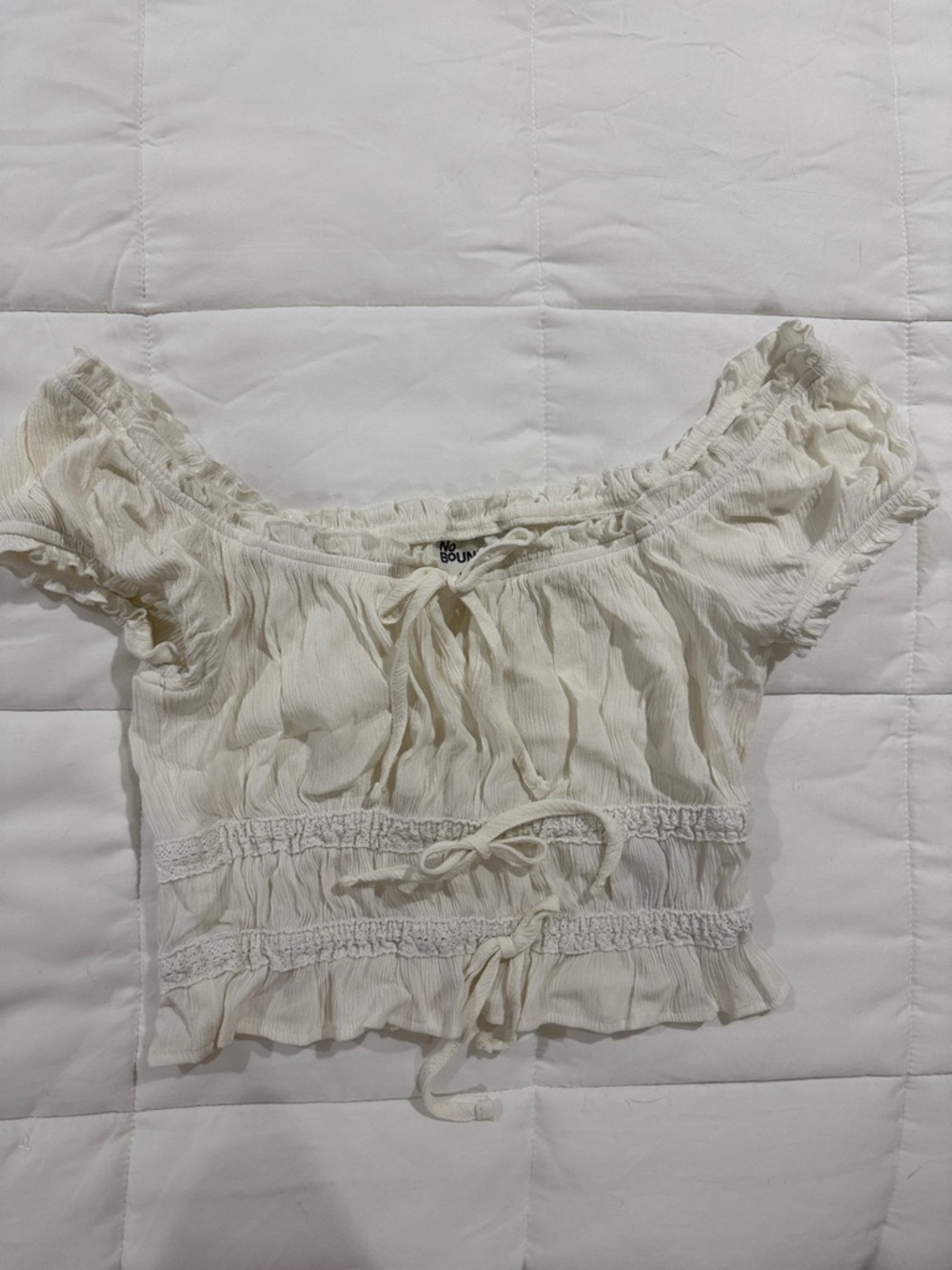 Cream Off-Shoulder Tie-Front Top